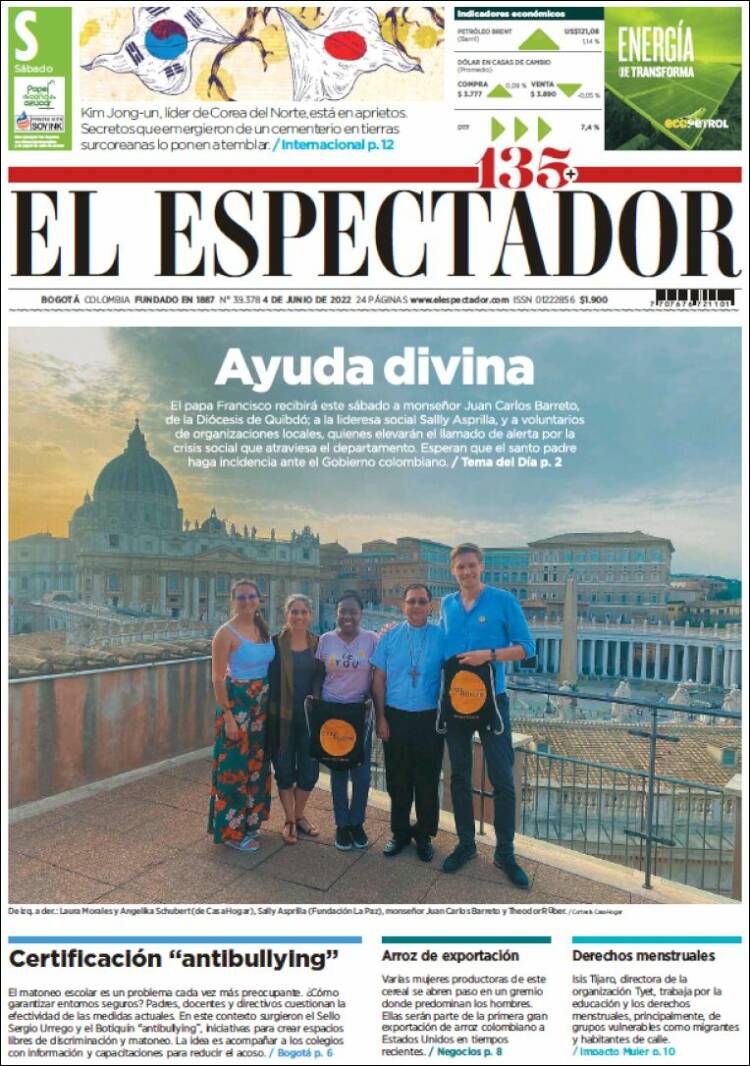 Portada de El Espectador (Colombia)