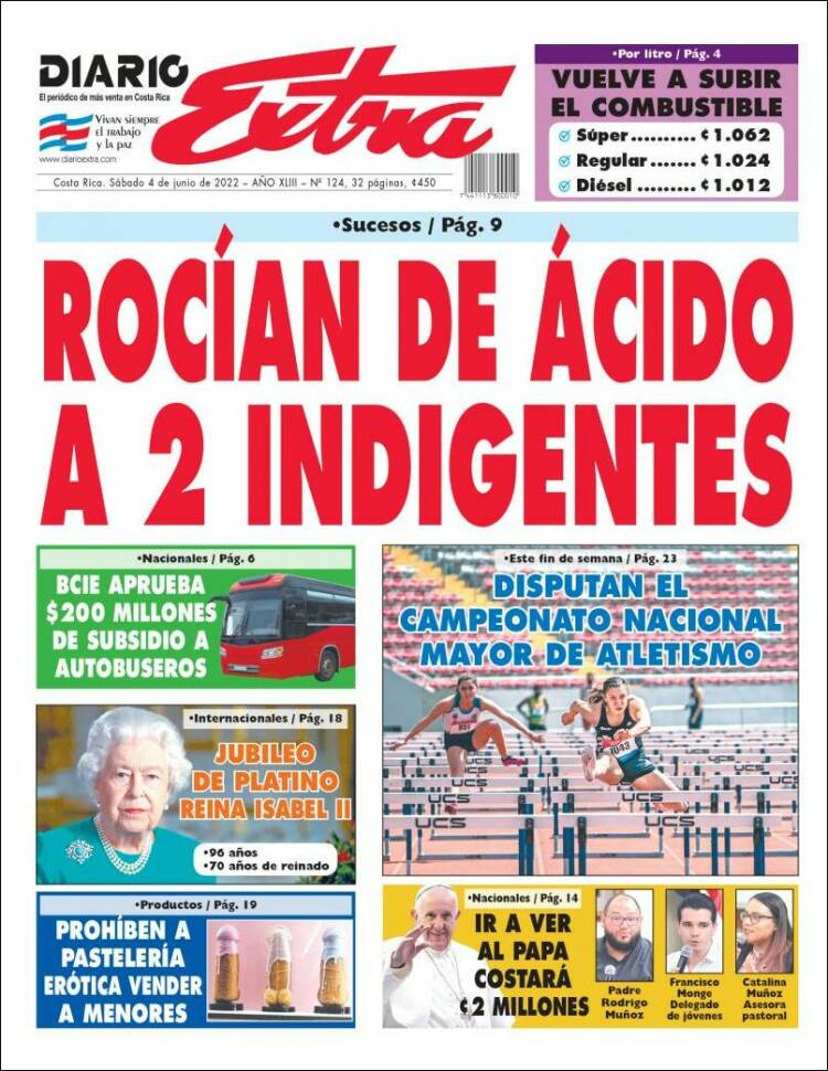 Portada de Diario Extra (Costa Rica)