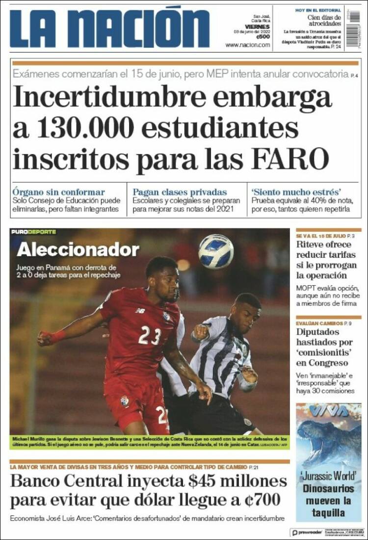 Portada de La Nación - Costa Rica (Costa Rica)