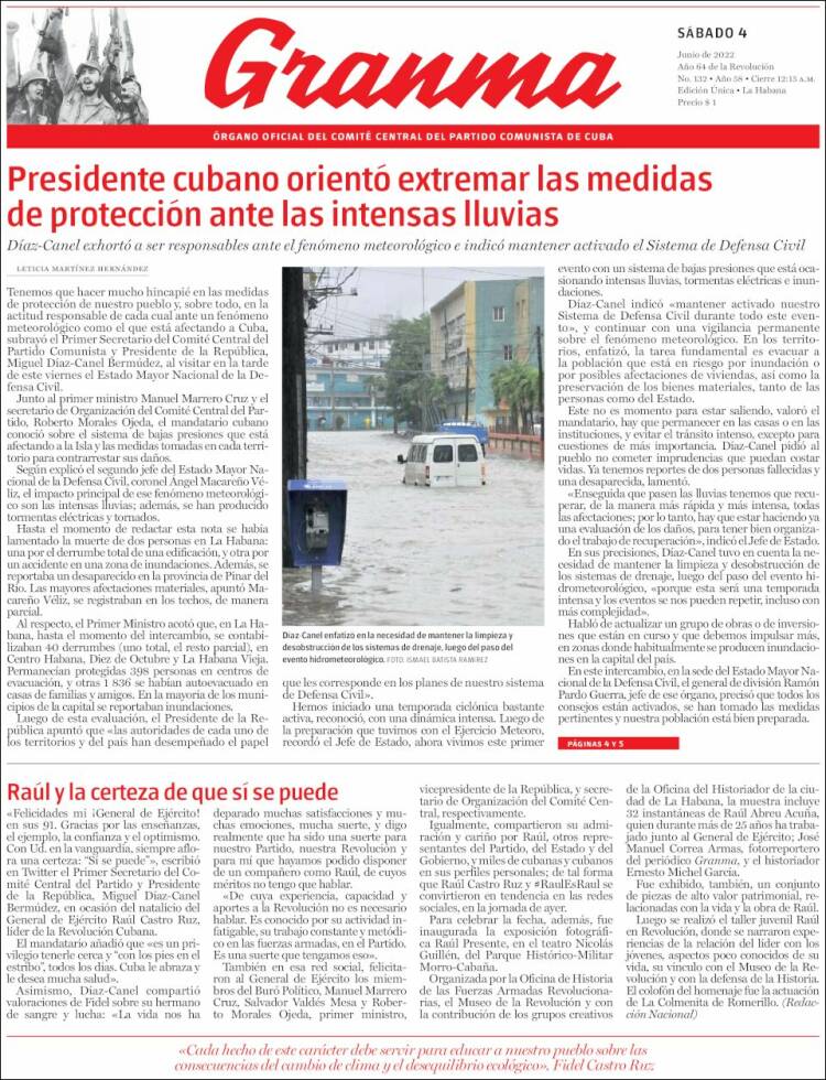 Portada de Granma (Cuba)