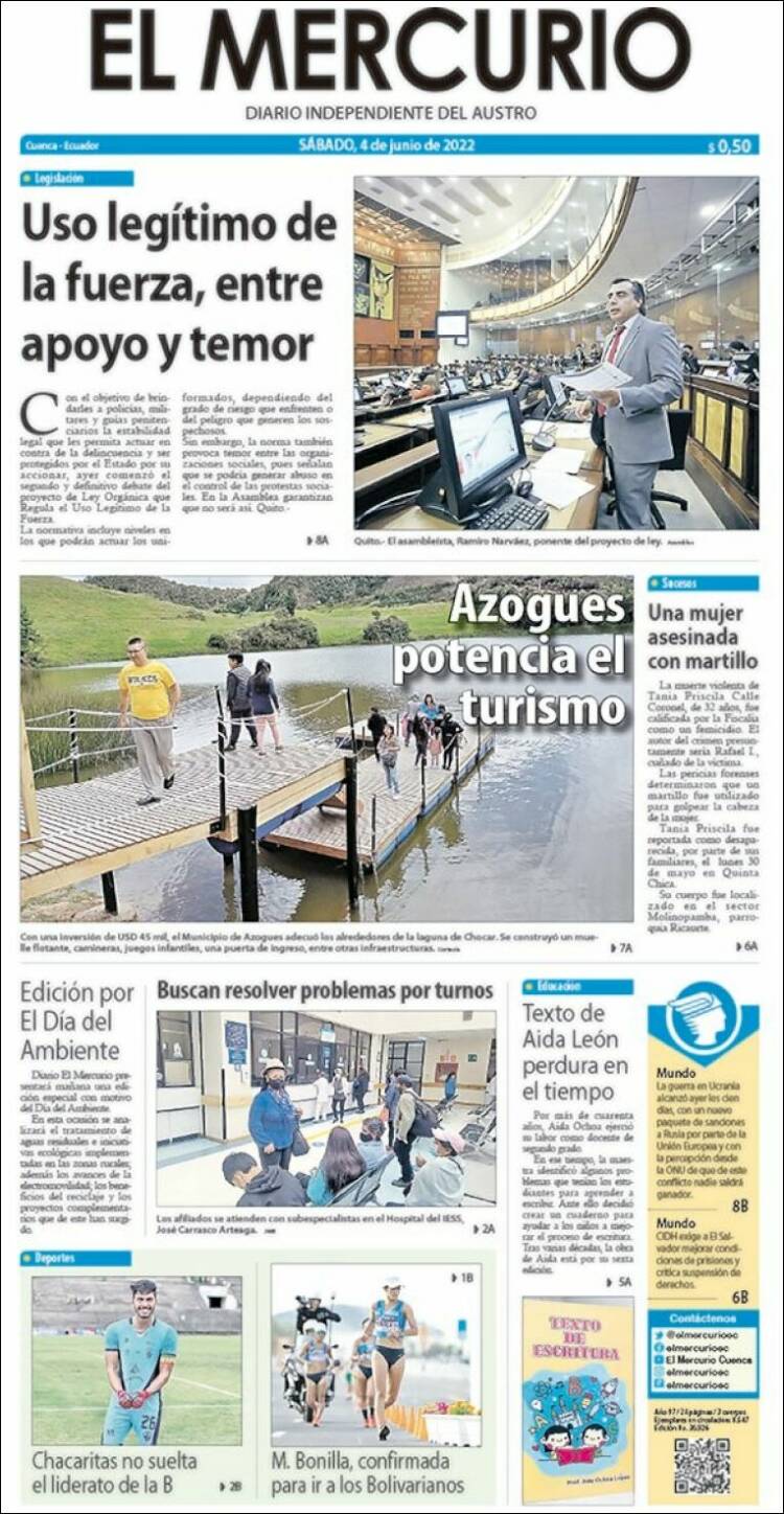 Portada de Diario El Mercurio (Ecuador)