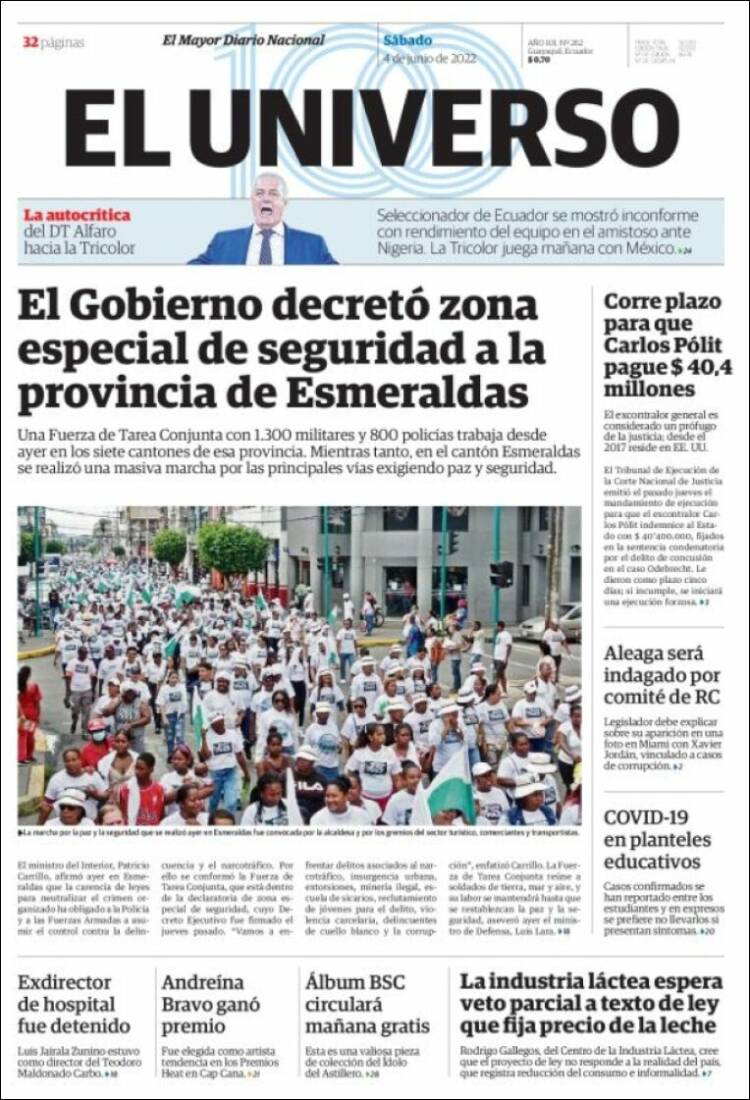 Portada de El Universo - Ecuador (Ecuador)