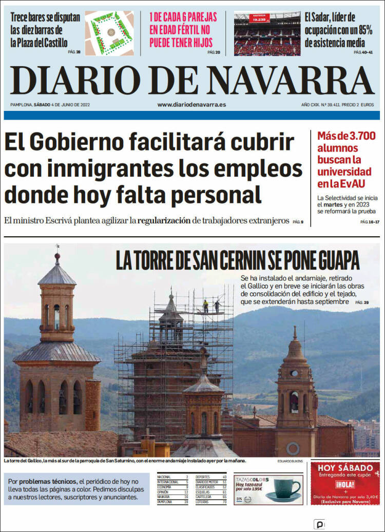 Portada de Diario de Navarra (España)