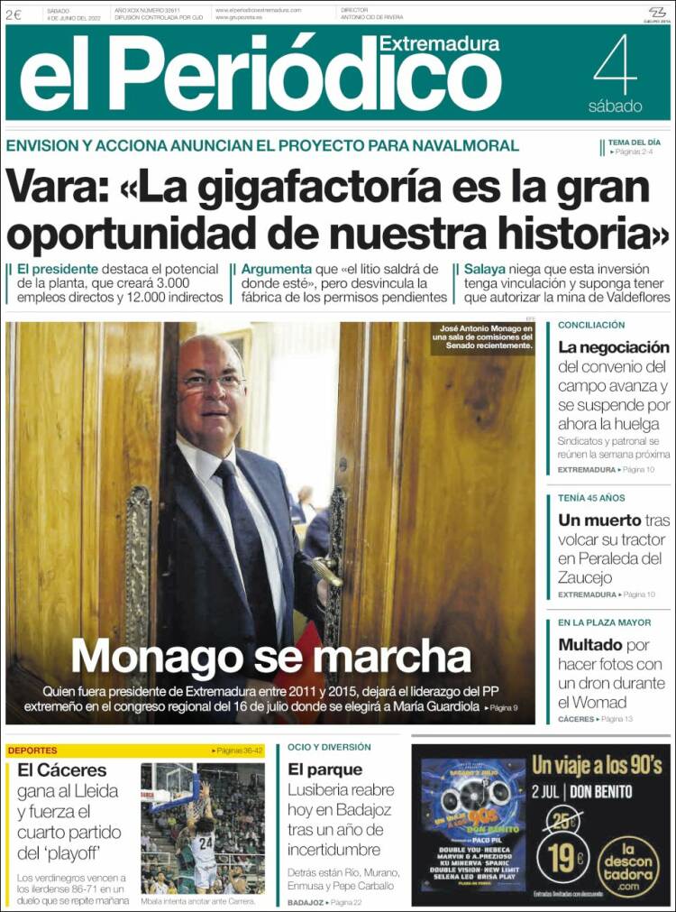 Portada de El Periódico de Extremadura (Espa&ntilde;a)