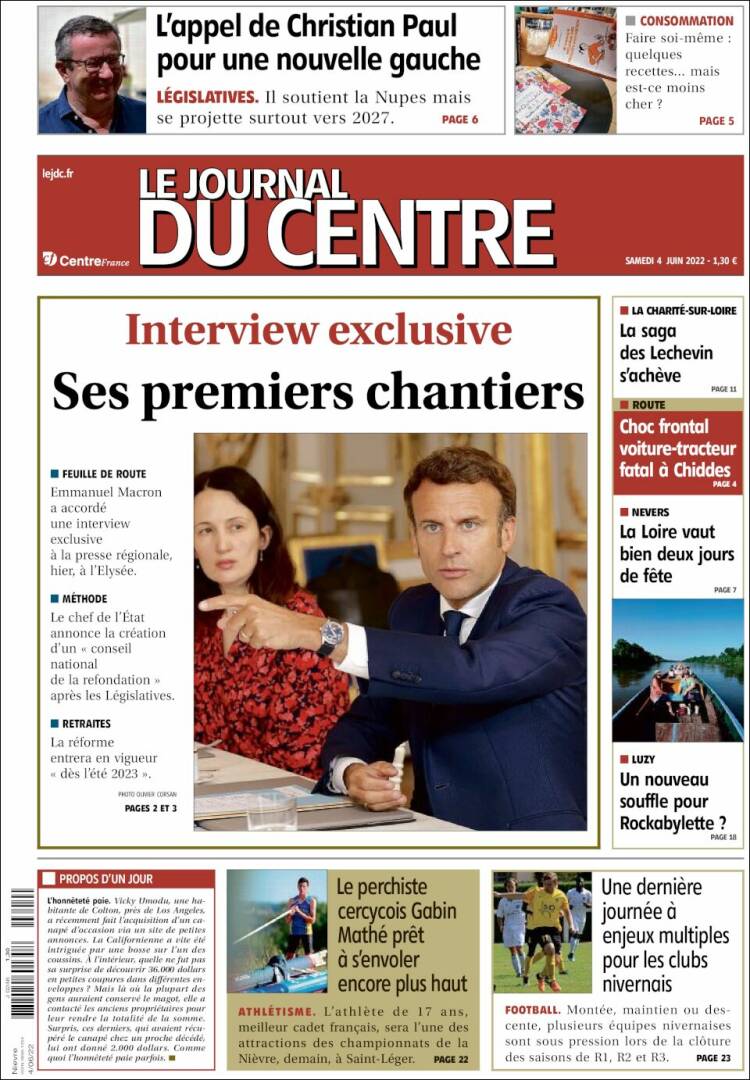 Portada de Le Journal du Centre (Francia)