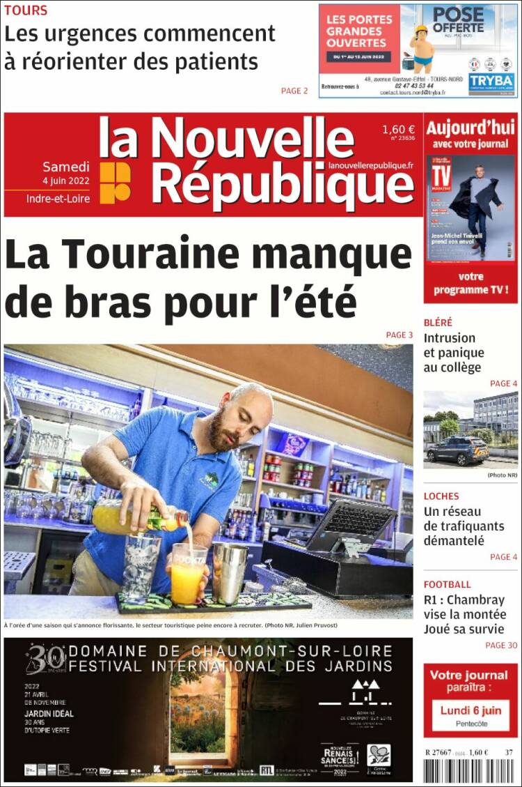 Portada de La Nouvelle Republique (Francia)