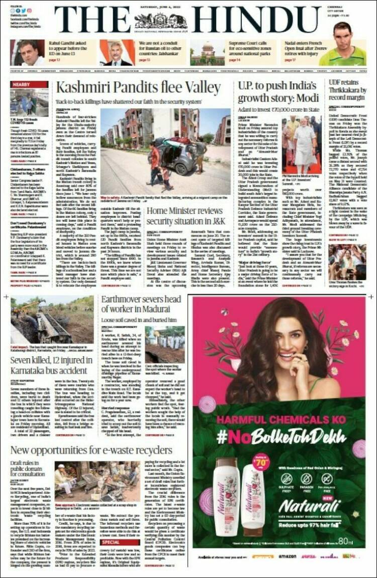 Portada de The Hindu (India)