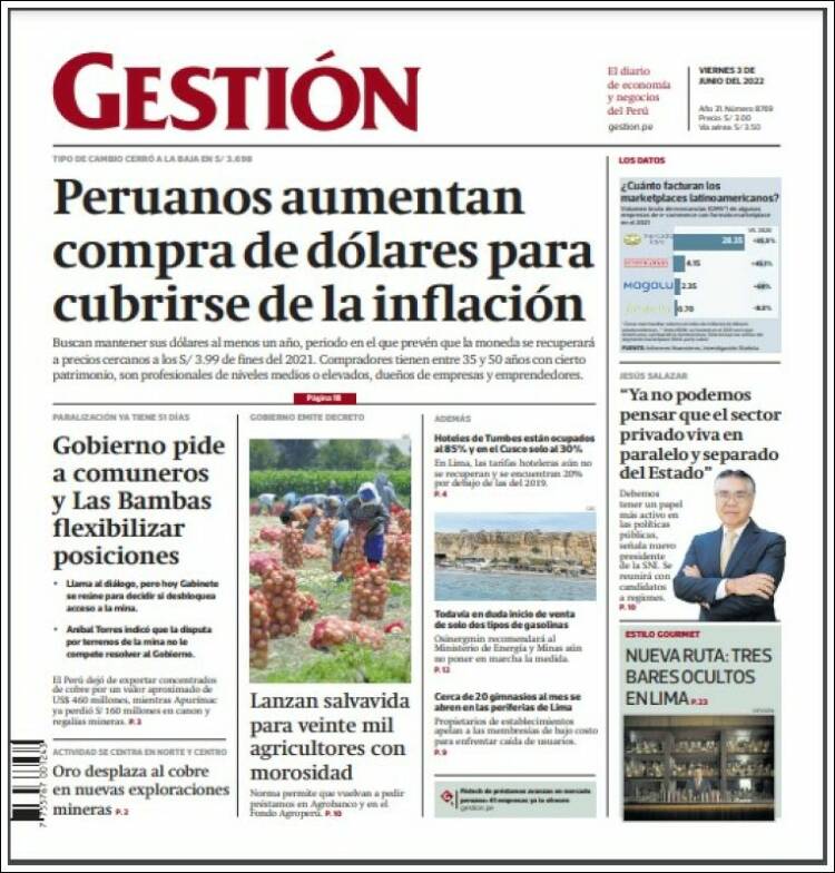 Portada de Diario Gestión (Perú)