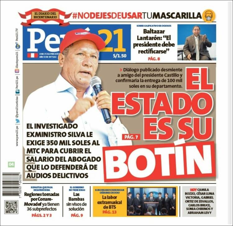 Portada de Perú 21 (Perú)