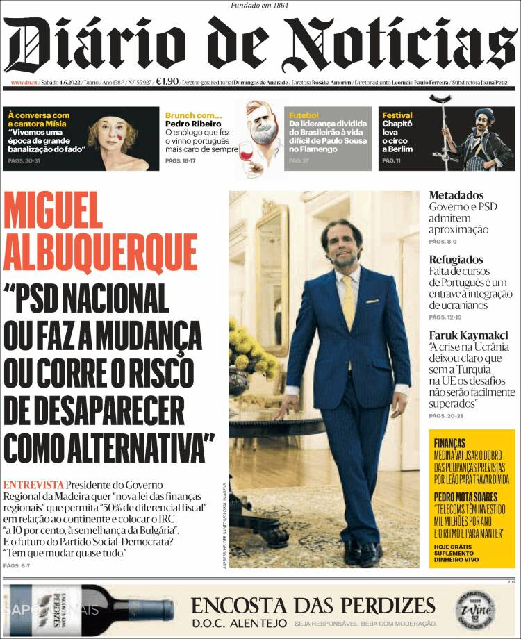 Portada de Diário de Noticias (Portugal)