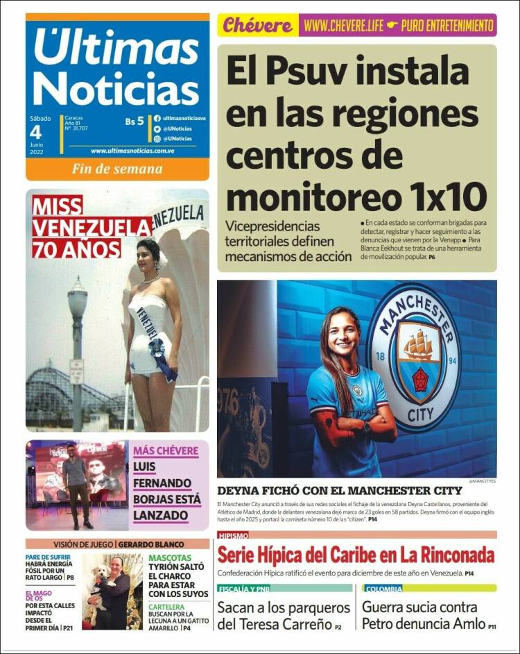 Portada de Últimas Noticias (Venezuela)