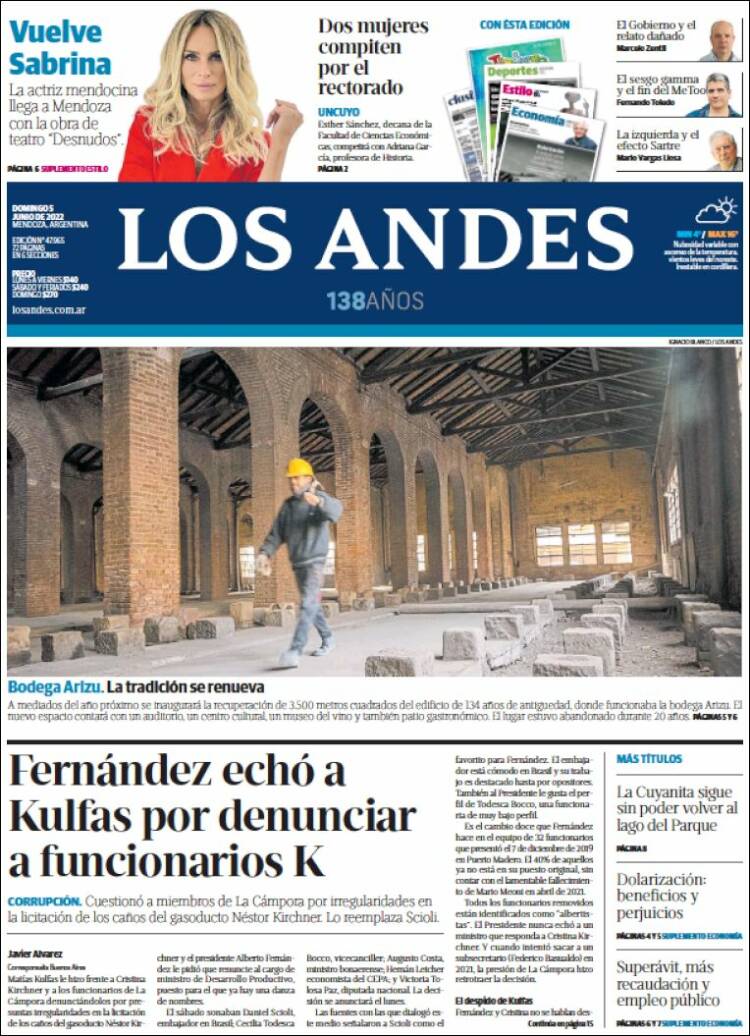 Portada de Los Andes - Mendoza (Argentina)