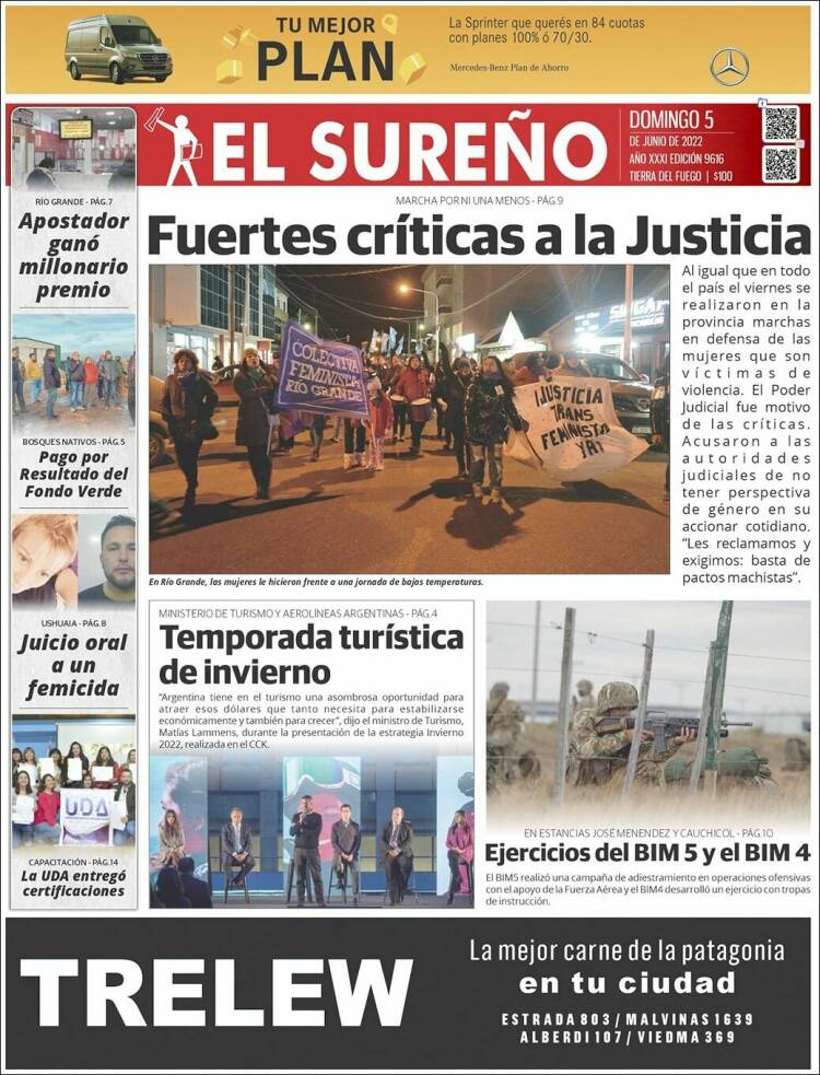 Portada de Diario El Sureño (Argentina)