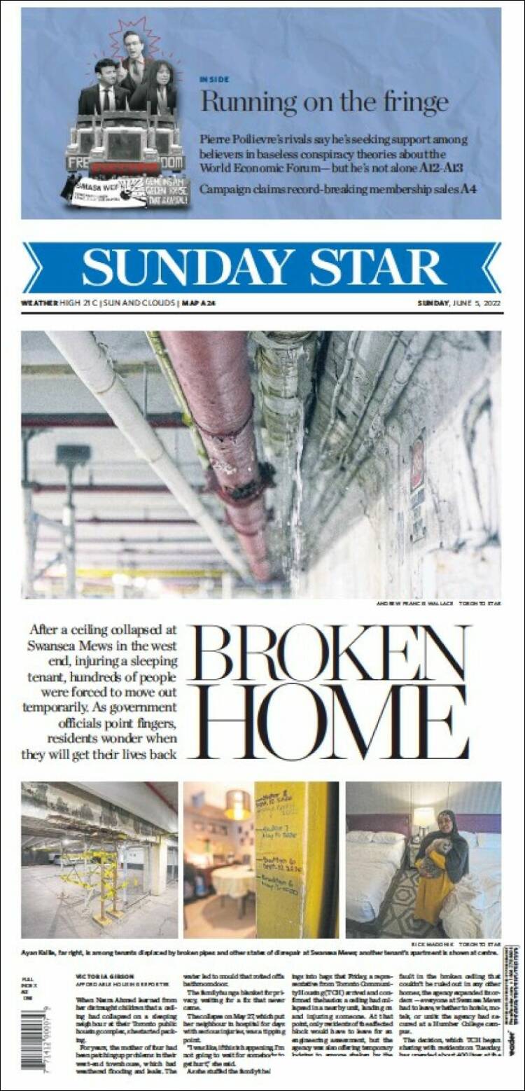 Portada de The Toronto Star (Canadá)