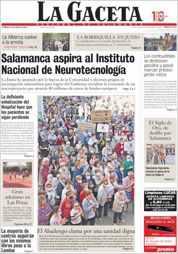 Portada de La Gaceta de Salamanca (España)
