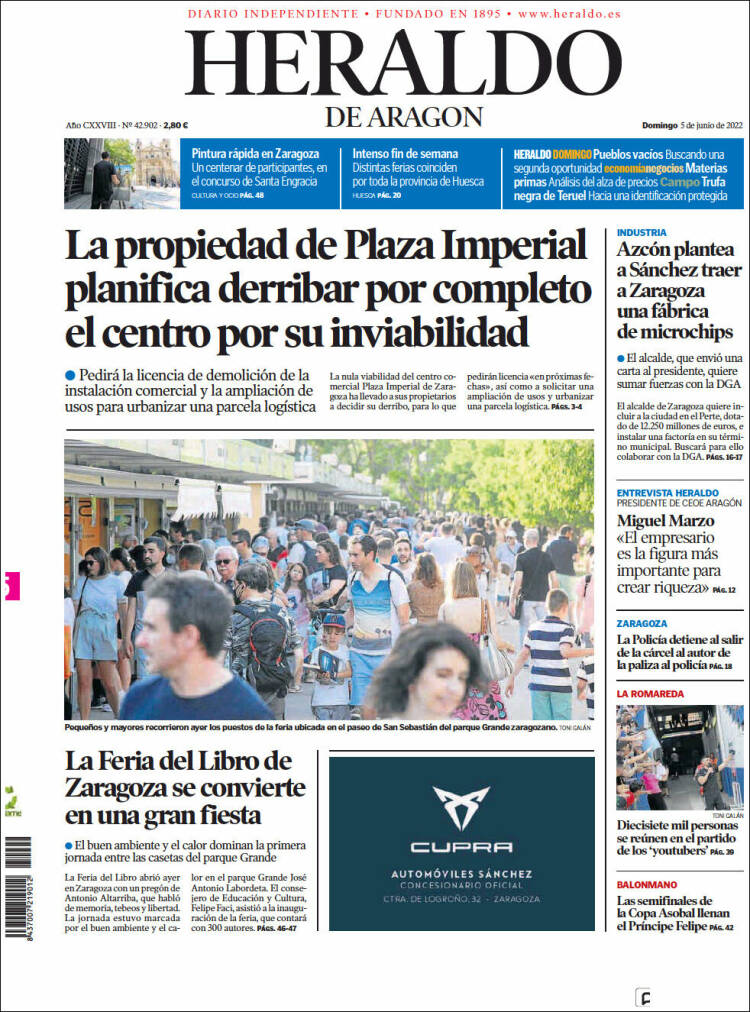 Portada de Heraldo de Aragón (España)
