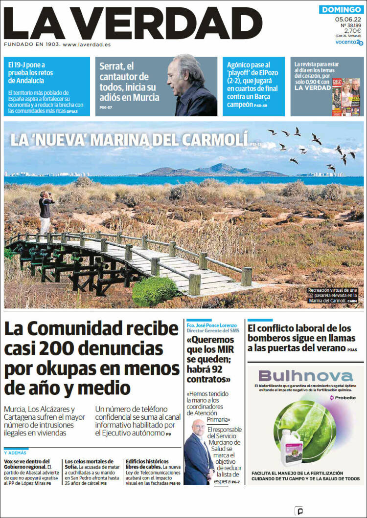 Portada de La Verdad de Murcia (España)