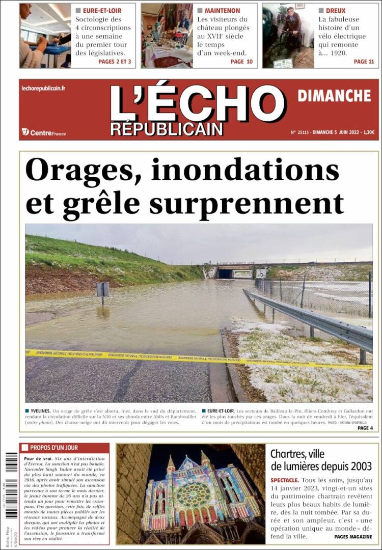 Portada de L'Echo Républicain (Francia)
