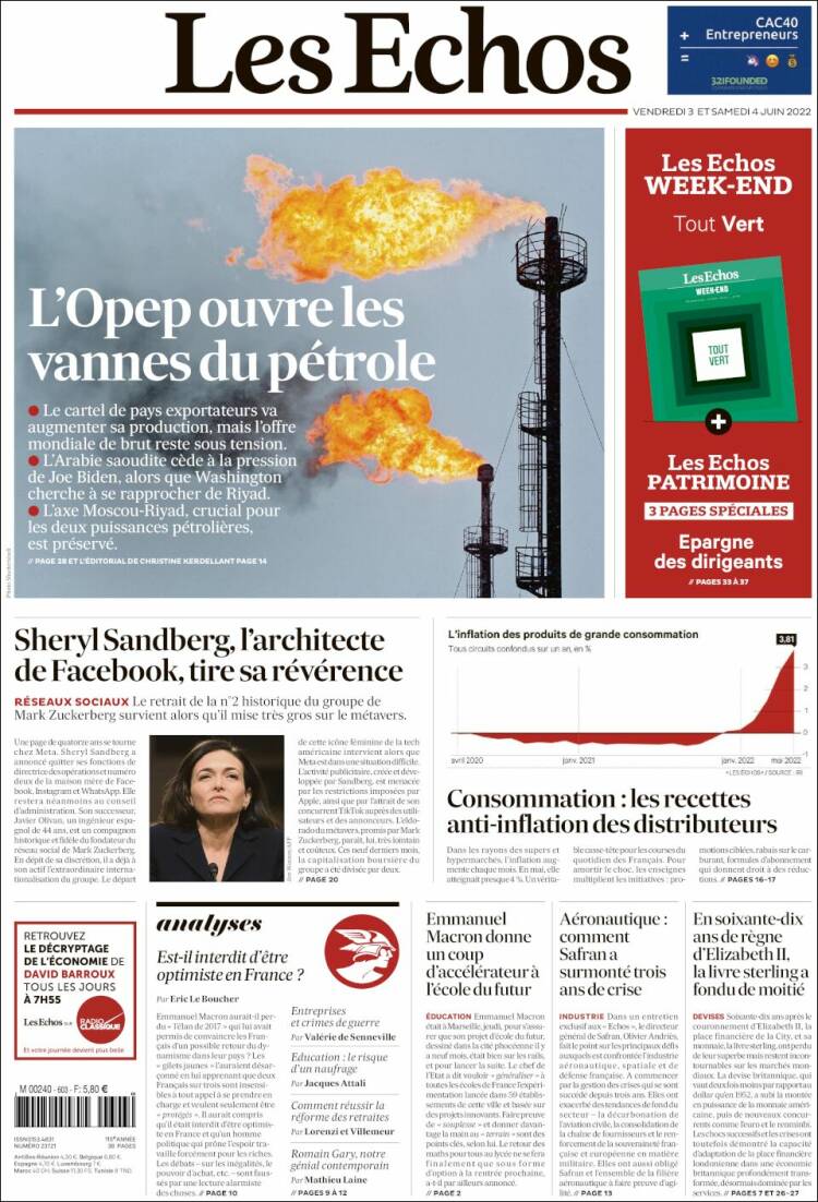 Portada de Les Echos (Francia)