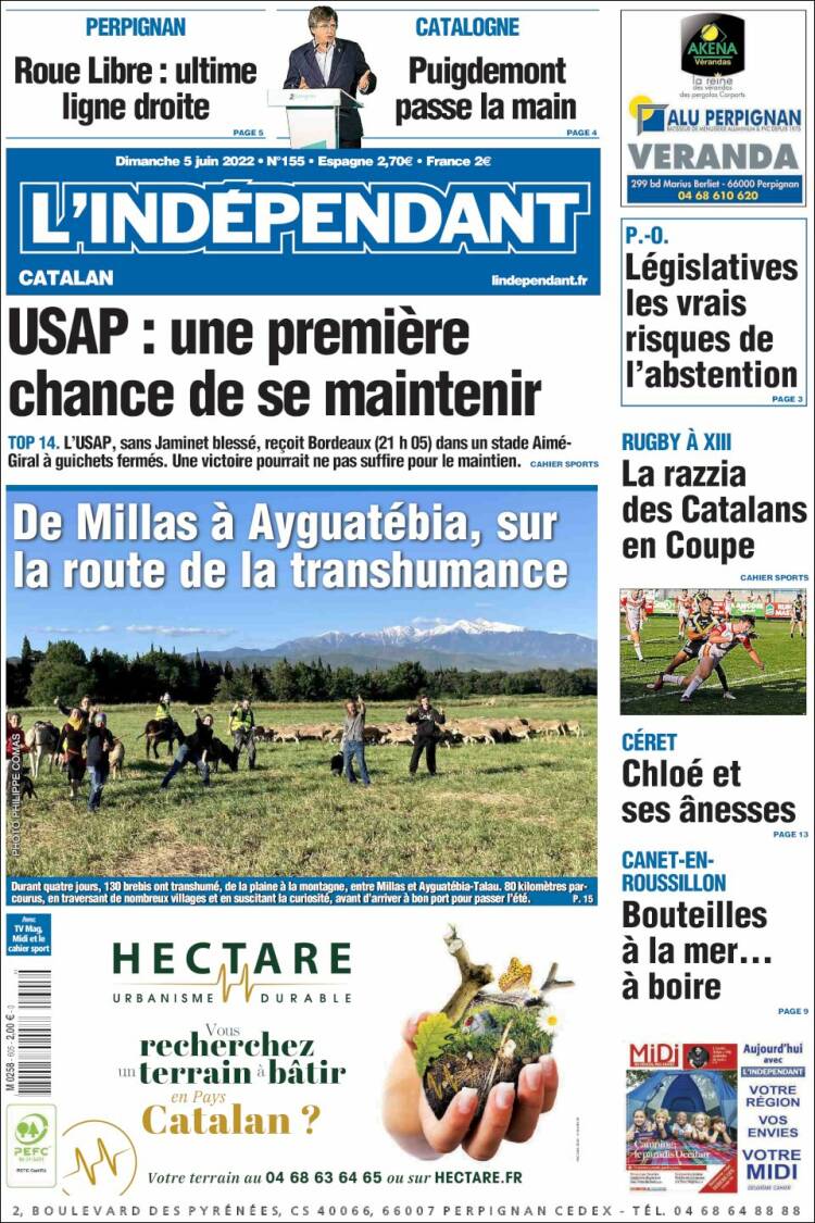 Portada de Le Indépendant (Francia)
