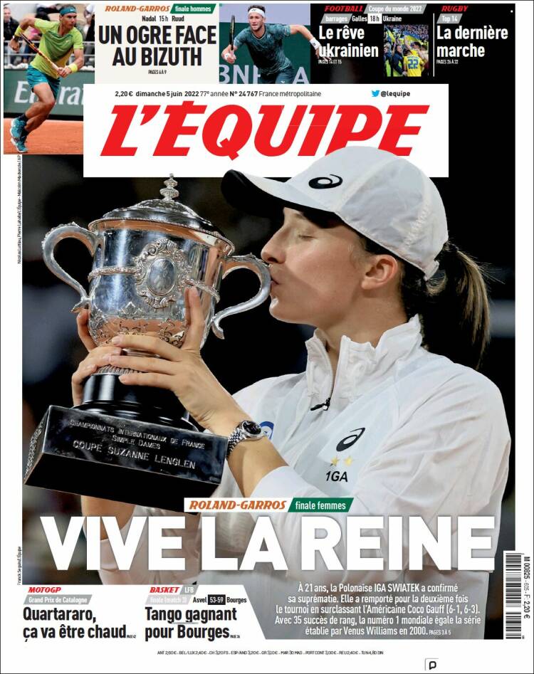 Portada de L'Equipe (Francia)