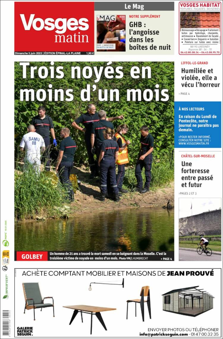 Portada de Vosges Matin (Francia)