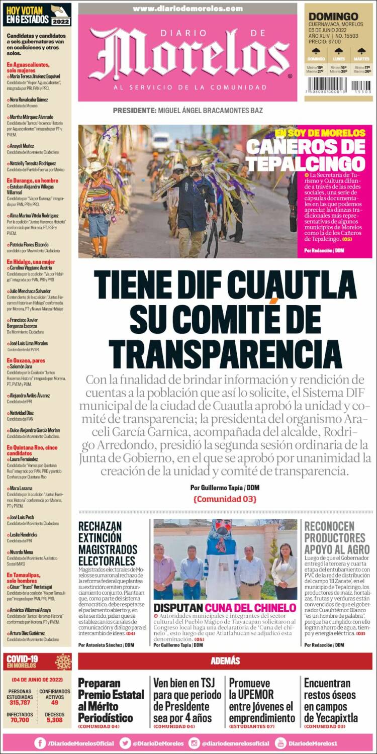 Portada de Diario de Morelos (México)