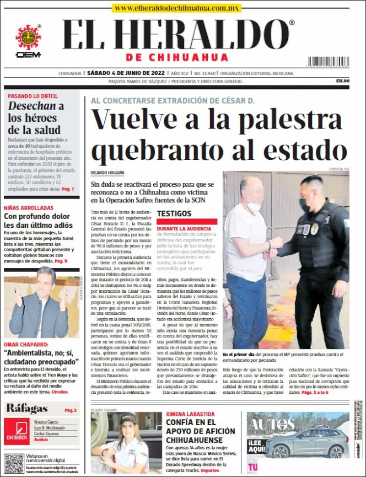 Portada de El Heraldo de Chihuahua (México)