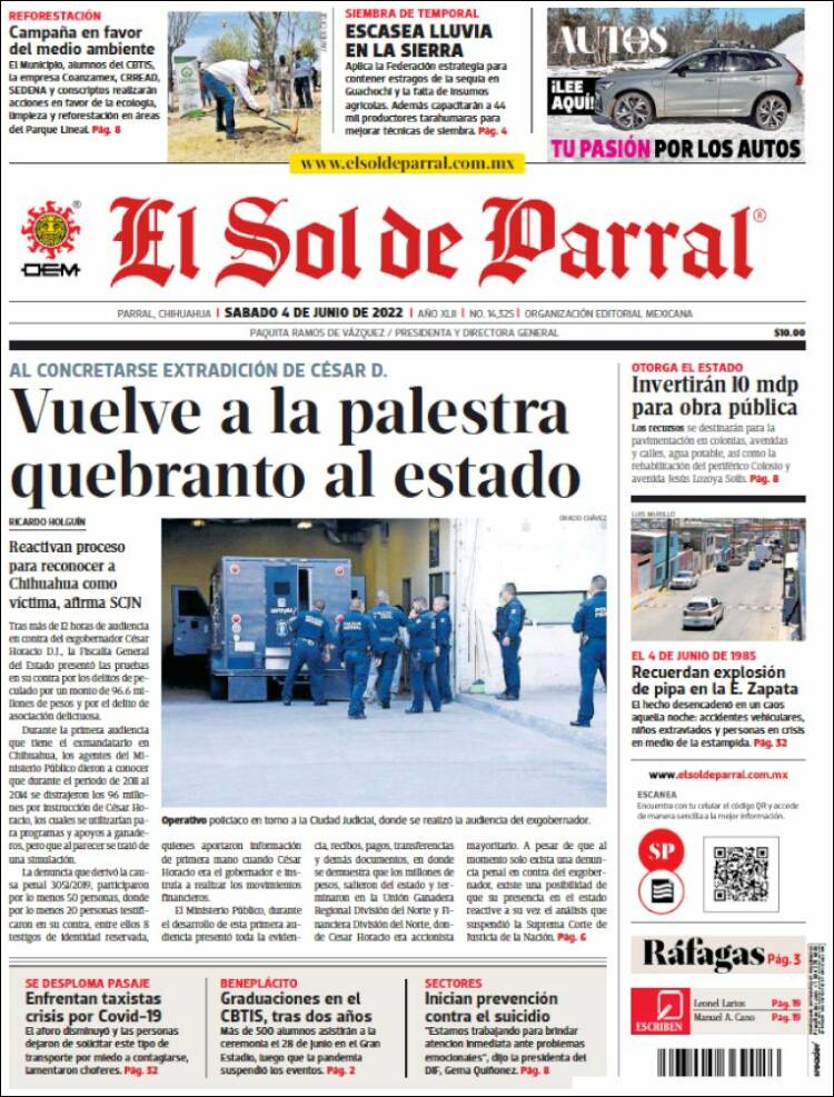 Portada de El Sol de Parral (México)