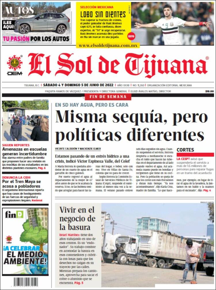 Portada de El Sol de Tijuana (México)