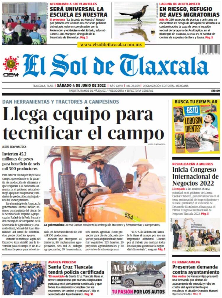 Portada de El Sol de Tlaxcala (México)