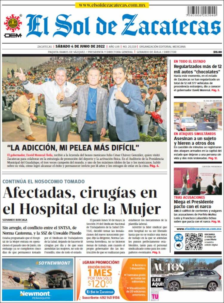 Portada de El Sol de Zacatecas (México)