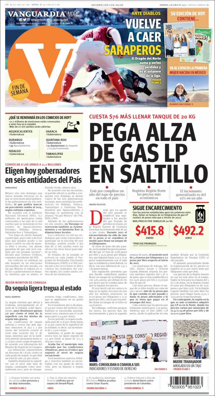 Portada de Vanguardia (México)