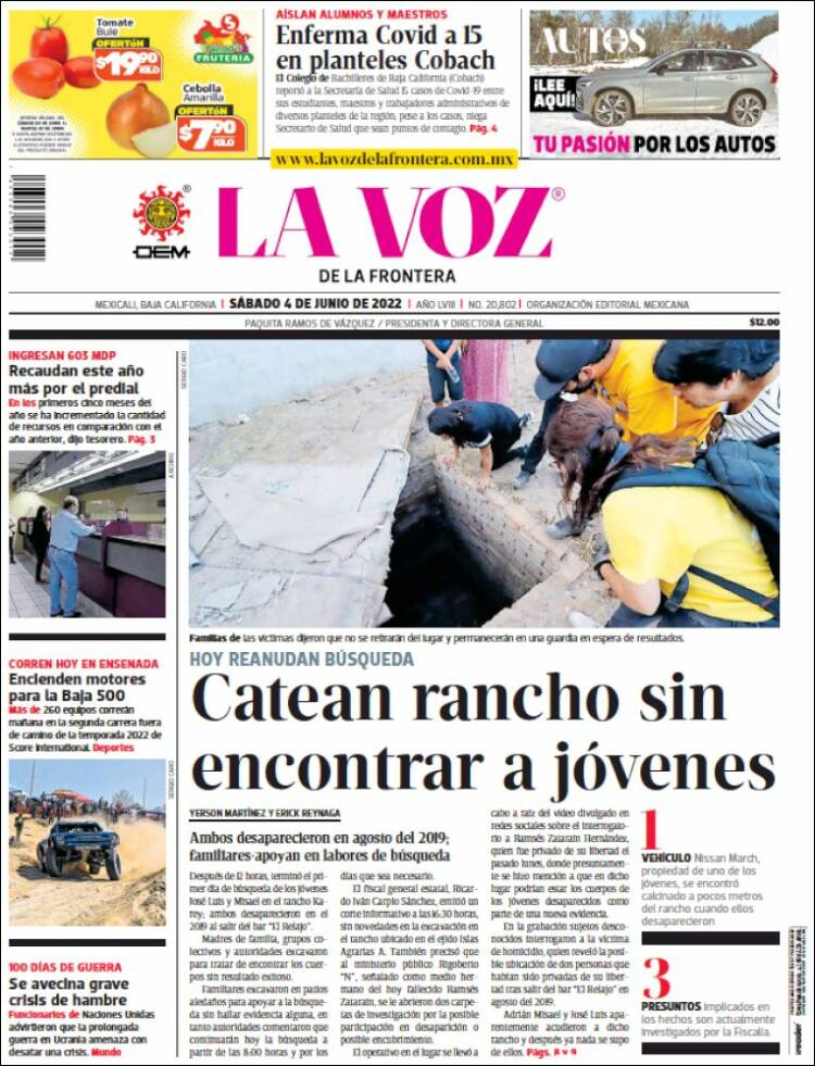 Portada de La Voz de la Frontera (México)