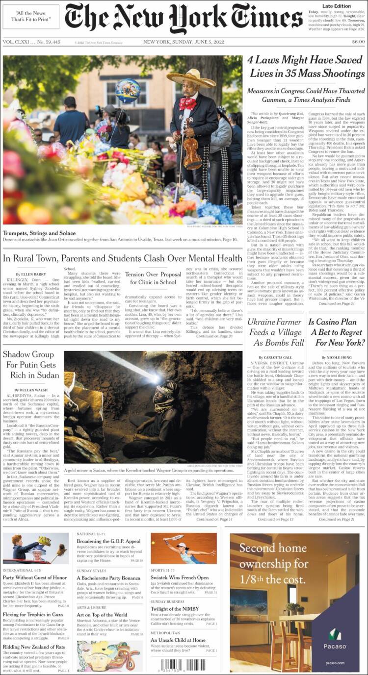 Portada de New York Times (USA)