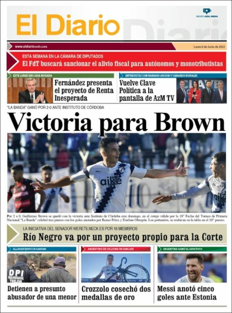 Portada de El Diario de Madryn (Argentina)