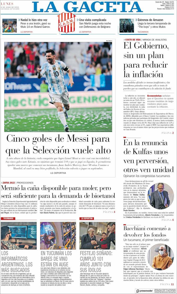 Portada de La Gaceta (Argentina)