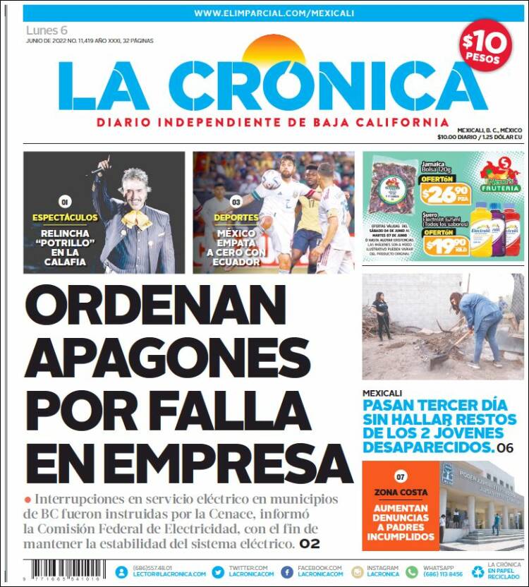 Portada de La Crónica de Baja California (México)