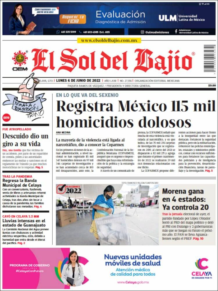 Portada de El Sol del Bajio (México)