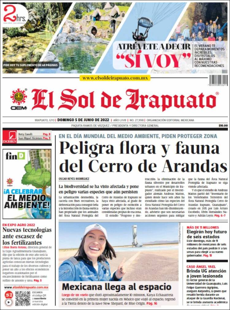 Portada de El Sol de Irapuato (México)