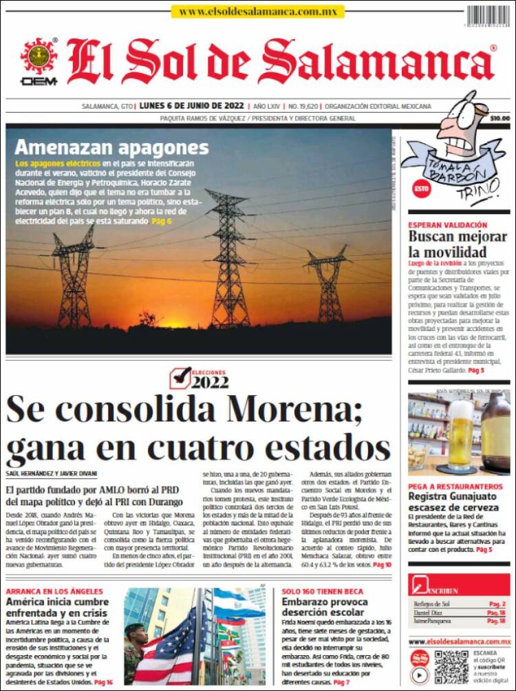 Portada de El Sol de Salamanca (México)
