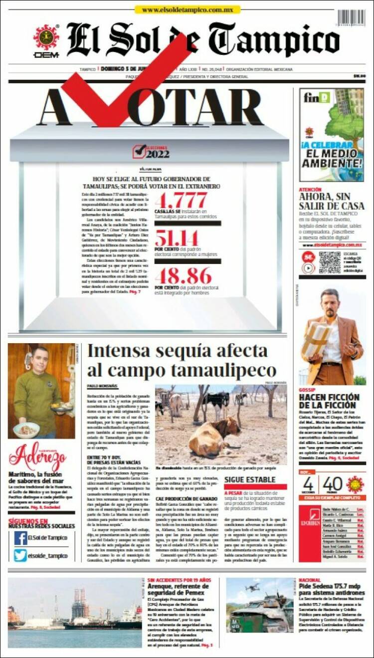 Portada de El Sol de Tampico (México)