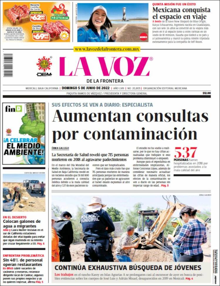 Portada de La Voz de la Frontera (México)