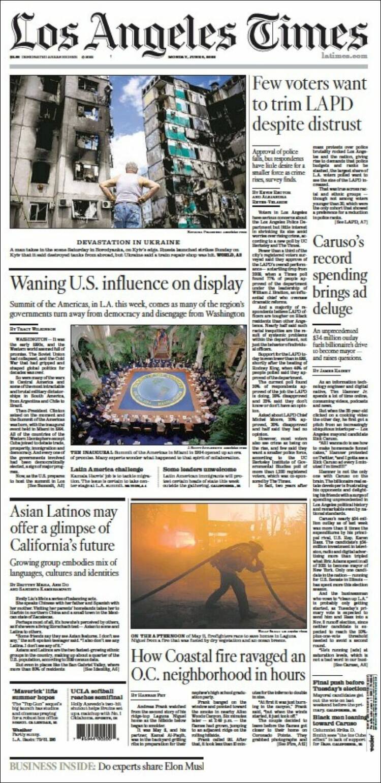 Portada de Los Angeles Times (USA)