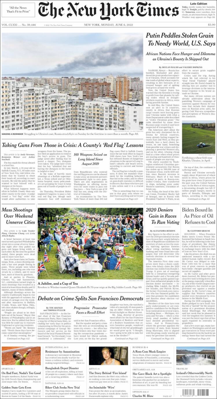 Portada de New York Times (USA)