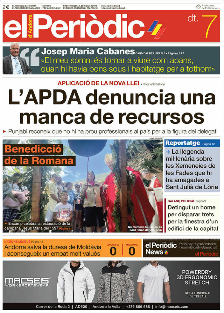 Portada de El Periòdic d'Andorra (Andorra)