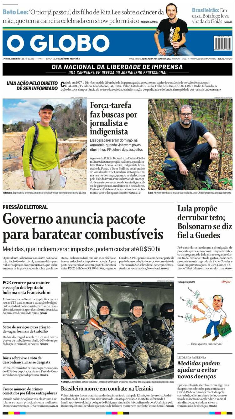 Portada de O Globo (Brasil)