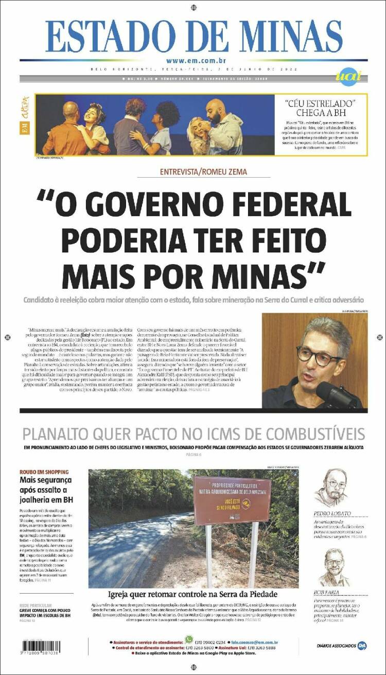 Portada de Jornal Estado de Minas (Brasil)