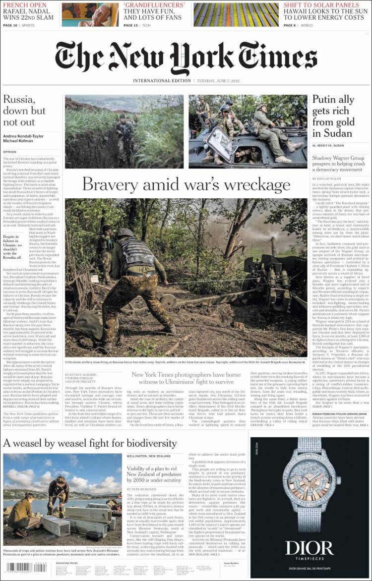 Portada de International New York Times (Europa)