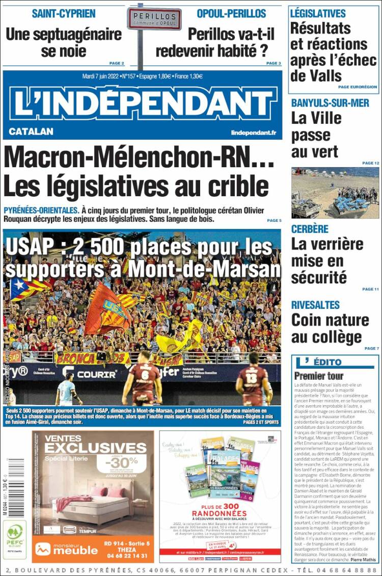 Portada de Le Indépendant (Francia)